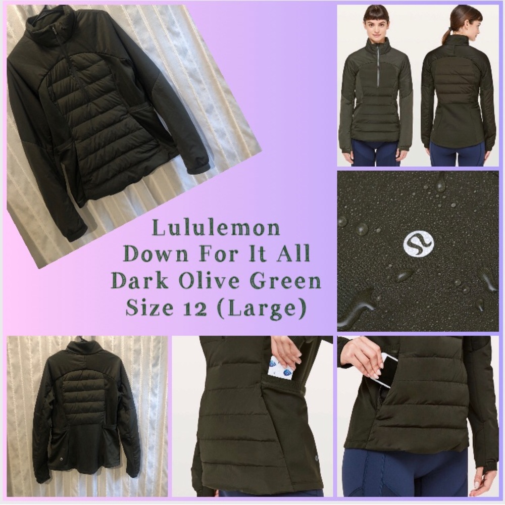 Lululemon Down For It All Half Zip Pullover Jacket Dark Olive Green Size 12 Coat